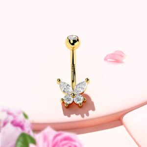 Jewseen 14K Gold Belly Button Rings for Women Butterfly Belly Rings Navel Piercing Jewelry Belly Piercing Body Piercing Jewelry