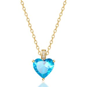 MIDDLUX Gold Heart Necklace, Charm Necklace, March Birthstone Jewelry, March Birthstone Necklace, Aquamarine Necklace, March Birthday Gifts for Women