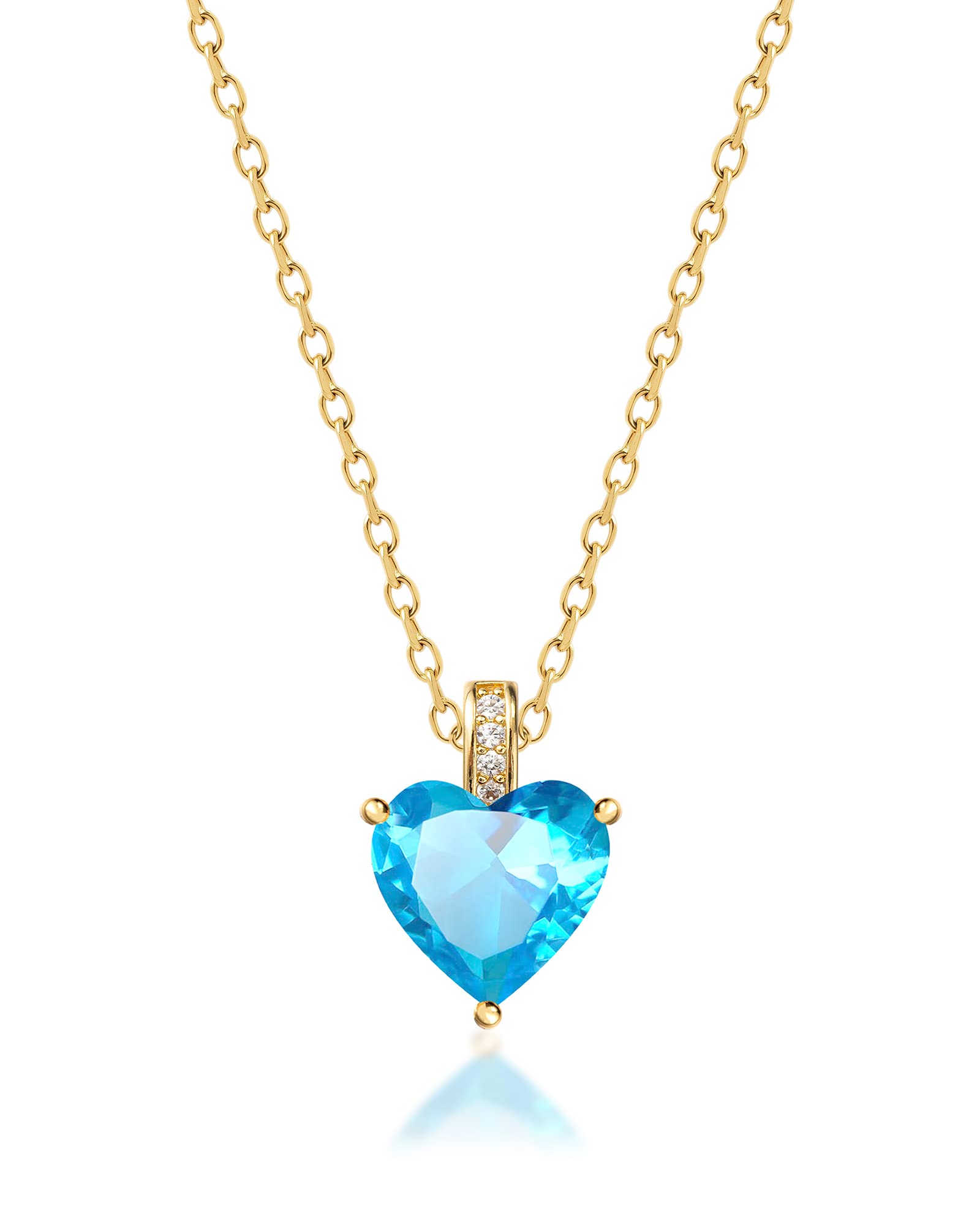 MIDDLUX Gold Heart Necklace, Charm Necklace, March Birthstone Jewelry, March Birthstone Necklace, Aquamarine Necklace, March Birthday Gifts for Women