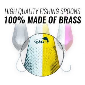 ETIC Cobra 2.5", ½oz Fishing Spoons Kit 100% Made of Brass, 3 pcs Fishing Lures, Tackle, Hooks, Baits, Spinning, Casting, Trolling for Trout, Salmon, Pike, Walleye, Bass and Mores