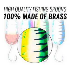 ETIC Toronto Wobbler 3", 1/2oz Fishing Spoons Kit 100% Made of Brass, 4 pcs Fishing Lures, Tackle, Hooks, Baits, Spinning, Casting, Trolling for Trout, Salmon, Pike, Walleye, Bass and Mores