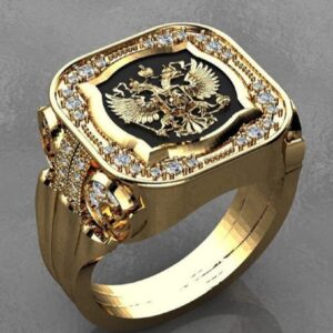 Awmnjtmgpw 18K Gold Eagle British Diamond Set Zircon Ring Atmospheric Men's Cool Ring Size 7-11 (Size 8)