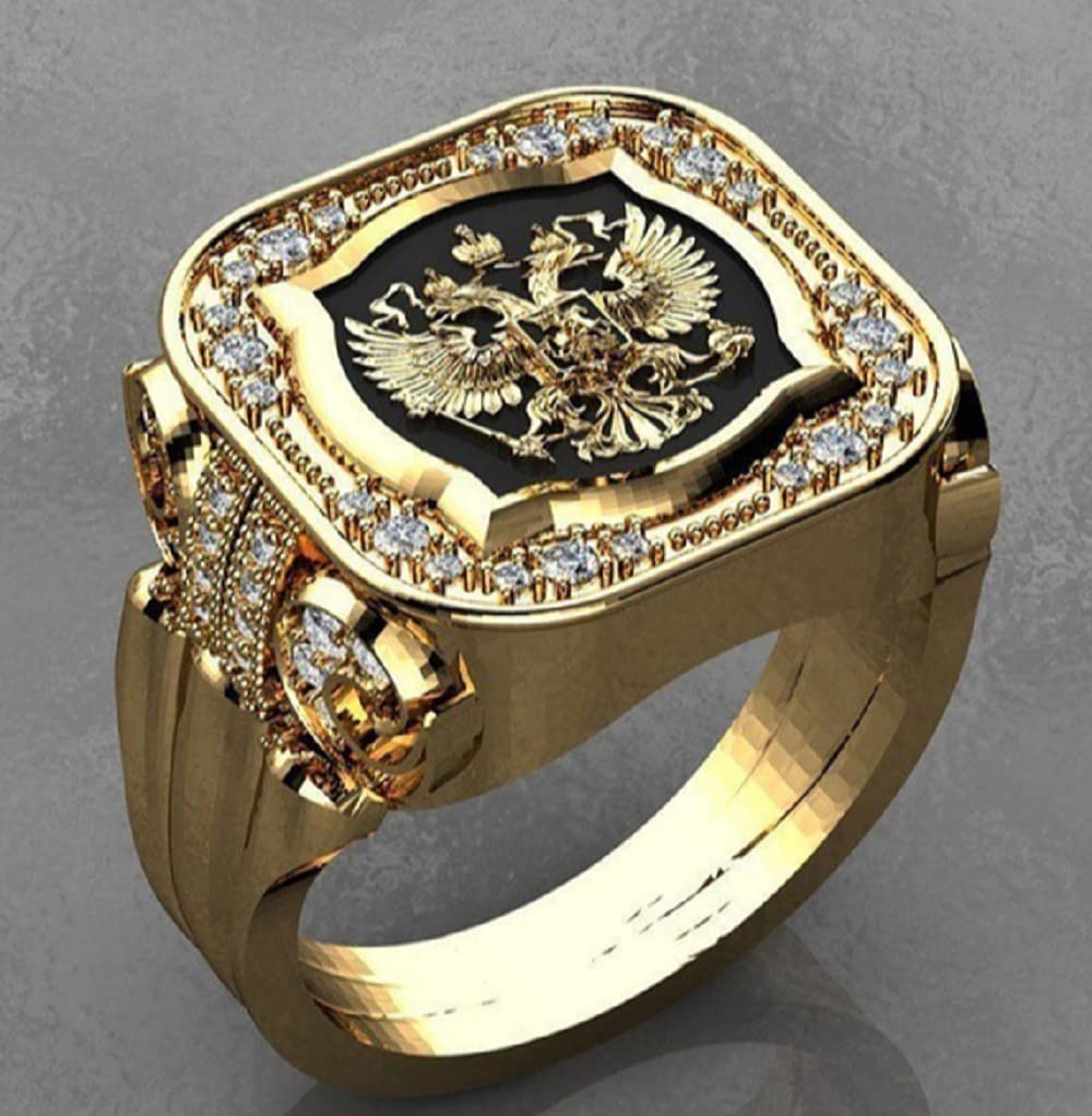 Awmnjtmgpw 18K Gold Eagle British Diamond Set Zircon Ring Atmospheric Men's Cool Ring Size 7-11 (Size 8)