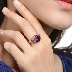 Koguxuix 18k Rose Gold Filled Luxurious Imitation Amethyst Wedding Ring for Women (9)