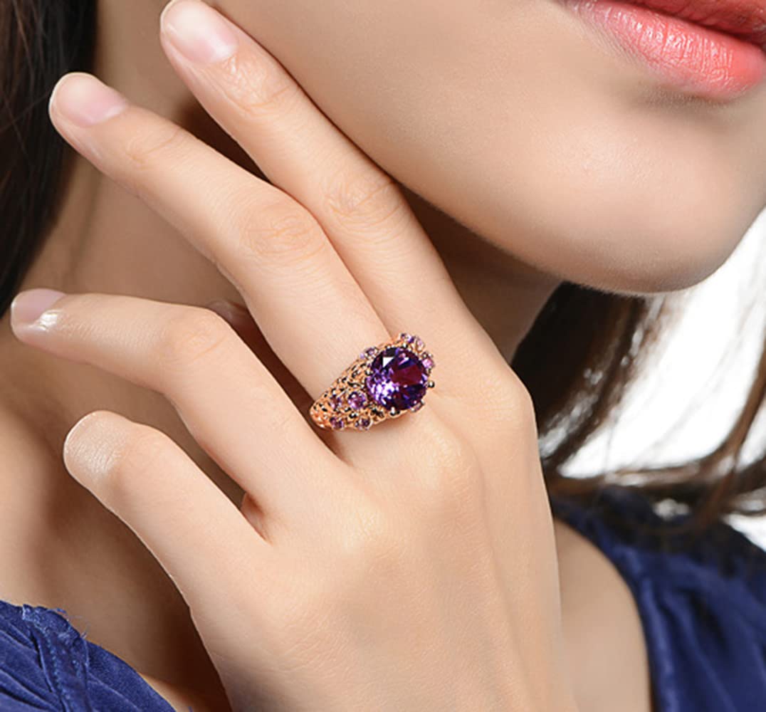 Koguxuix 18k Rose Gold Filled Luxurious Imitation Amethyst Wedding Ring for Women (9)