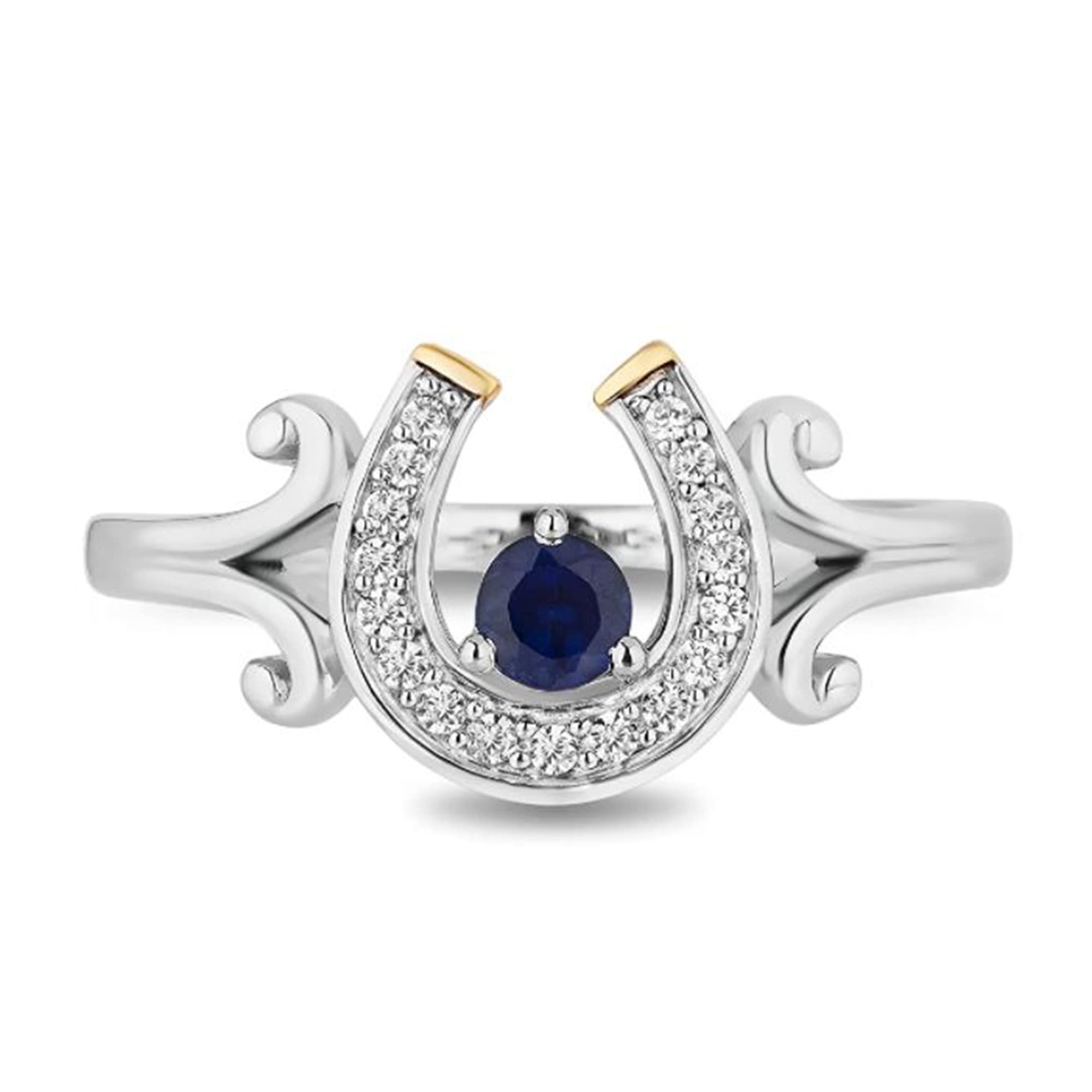 foreverjewelryhub 0.50 Ct Round Cut Created White & Blue Sapphire Horse Shoe Engagement Wedding Ring for Women's 14k White Gold Plated 925 Sterling Silver5.5