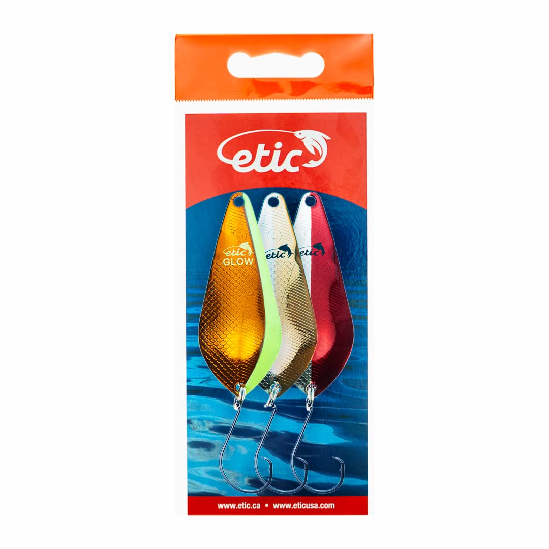 ETIC Cobra 2.5", ½oz Fishing Spoons Kit 100% Made of Brass, 3 pcs Fishing Lures, Tackle, Hooks, Baits, Spinning, Casting, Trolling for Trout, Salmon, Pike, Walleye, Bass and Mores