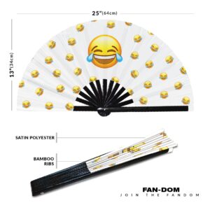 Emoji Hand Fan UV Glow Foldable Bamboo Fan Emoticon Smiley Heart Like Cry Love High Five Stickers Icons Handheld Fans (Style 9)