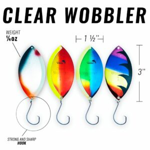 ETIC Clear Wobbler 3", ¼oz Fishing Spoons Kit 100% Made of Brass, 4pcs Fishing Lures, Tackle, Hooks, Baits, Spinning, Casting, Trolling for Trout, Salmon, Pike, Walleye, Bass and Mores