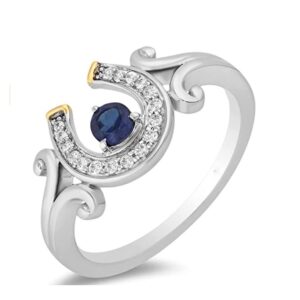 foreverjewelryhub 0.50 Ct Round Cut Created White & Blue Sapphire Horse Shoe Engagement Wedding Ring for Women's 14k White Gold Plated 925 Sterling Silver5.5