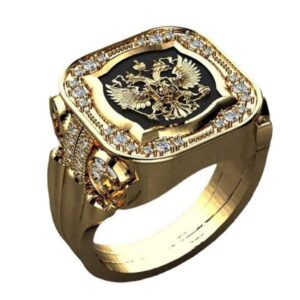 Awmnjtmgpw 18K Gold Eagle British Diamond Set Zircon Ring Atmospheric Men's Cool Ring Size 7-11 (Size 8)