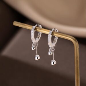 SLUYNZ 925 Sterling Silver Ball Hoop Earrings Dangle for Women Teen Girls Bead Ball Huggie Earrings Drop (A-Silver)