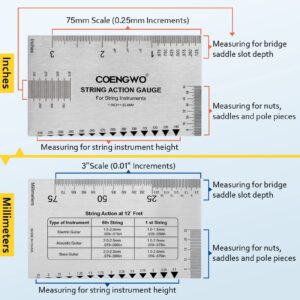 Guitar String Action Gauge, COENGWO String Height Gauge Ruler Guitar Setup Measuring Tool Kit for Guitar, Bass, Mandolin, Banjo