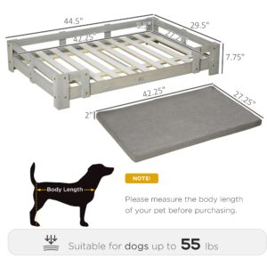 PawHut Large Dog Bed with Soft Foam Cushion, Wooden Dog Couch with Roomy Surface, Elevated, Slate Gray