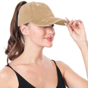 Criss Cross Ponytail Hat Women Washed Distressed Baseball Caps Adjustable High Messy Bun Ponycap