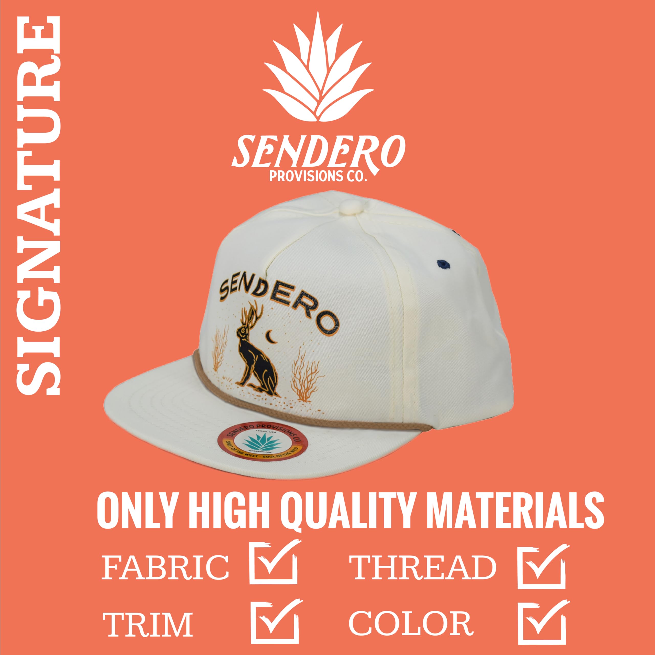 Sendero Provisions Co. Screen Printed Jackalope Snapback Hat White, One Size