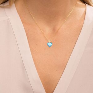 MIDDLUX Gold Heart Necklace, Charm Necklace, March Birthstone Jewelry, March Birthstone Necklace, Aquamarine Necklace, March Birthday Gifts for Women