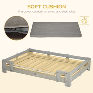 PawHut Large Dog Bed with Soft Foam Cushion, Wooden Dog Couch with Roomy Surface, Elevated, Slate Gray