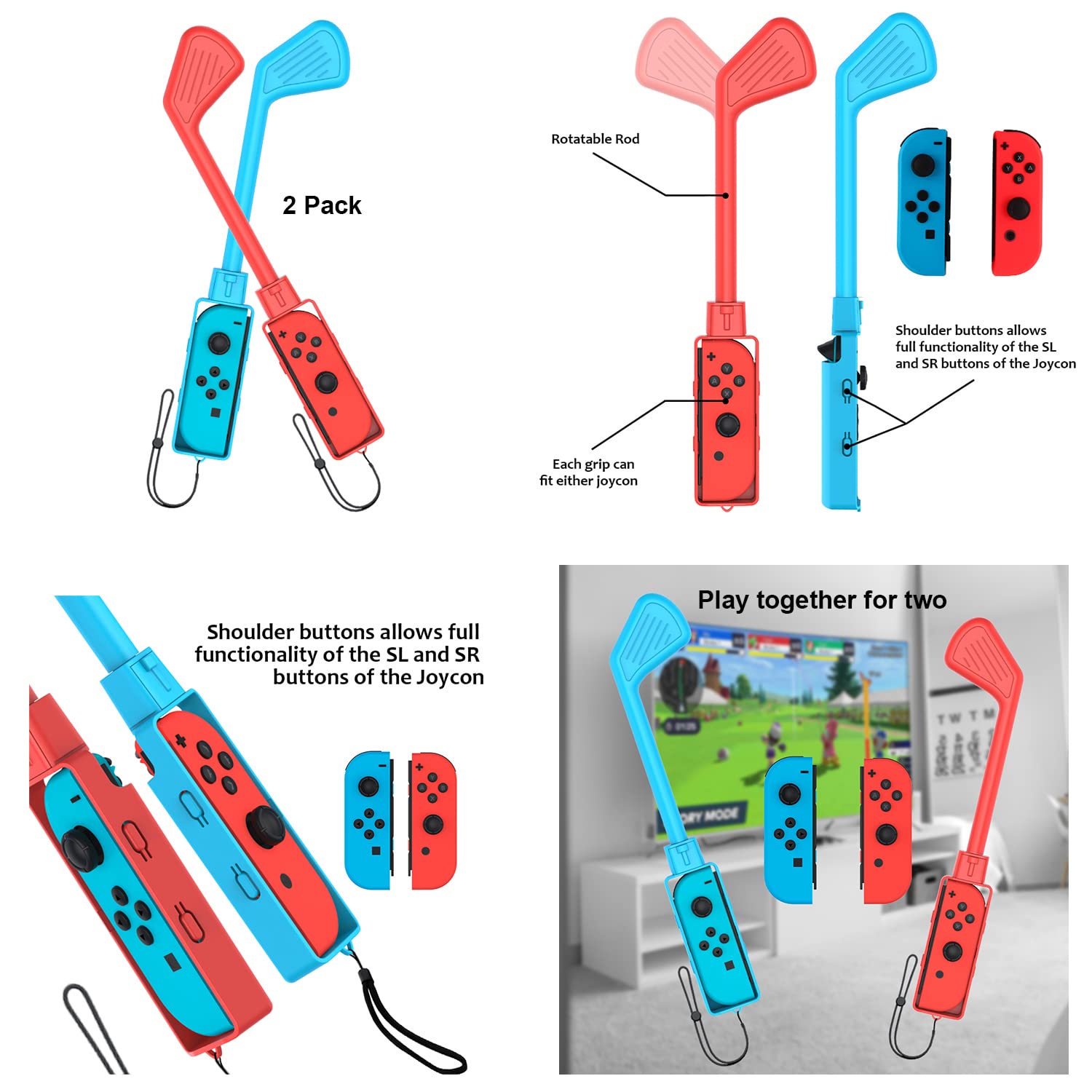 Ermorgen Switch Sports Accessories Bundle, 9 in 1 Kit for Switch & Switch OLED, Joycon Grip for Sport Game, Leg Straps & Wrist Strap, Tennis Badminton Rackets, Golf Club and Sword Controller