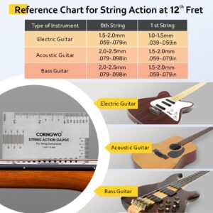 Guitar String Action Gauge, COENGWO String Height Gauge Ruler Guitar Setup Measuring Tool Kit for Guitar, Bass, Mandolin, Banjo