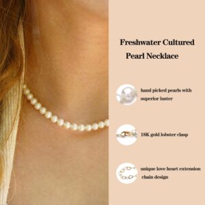 Round White Freshwater Pearl Necklace for Women Men Dainty Gold Pearl Choker Necklace with Charms Cultured Simple Pearl Drop Necklace Brides Jewelry-Gold Charm