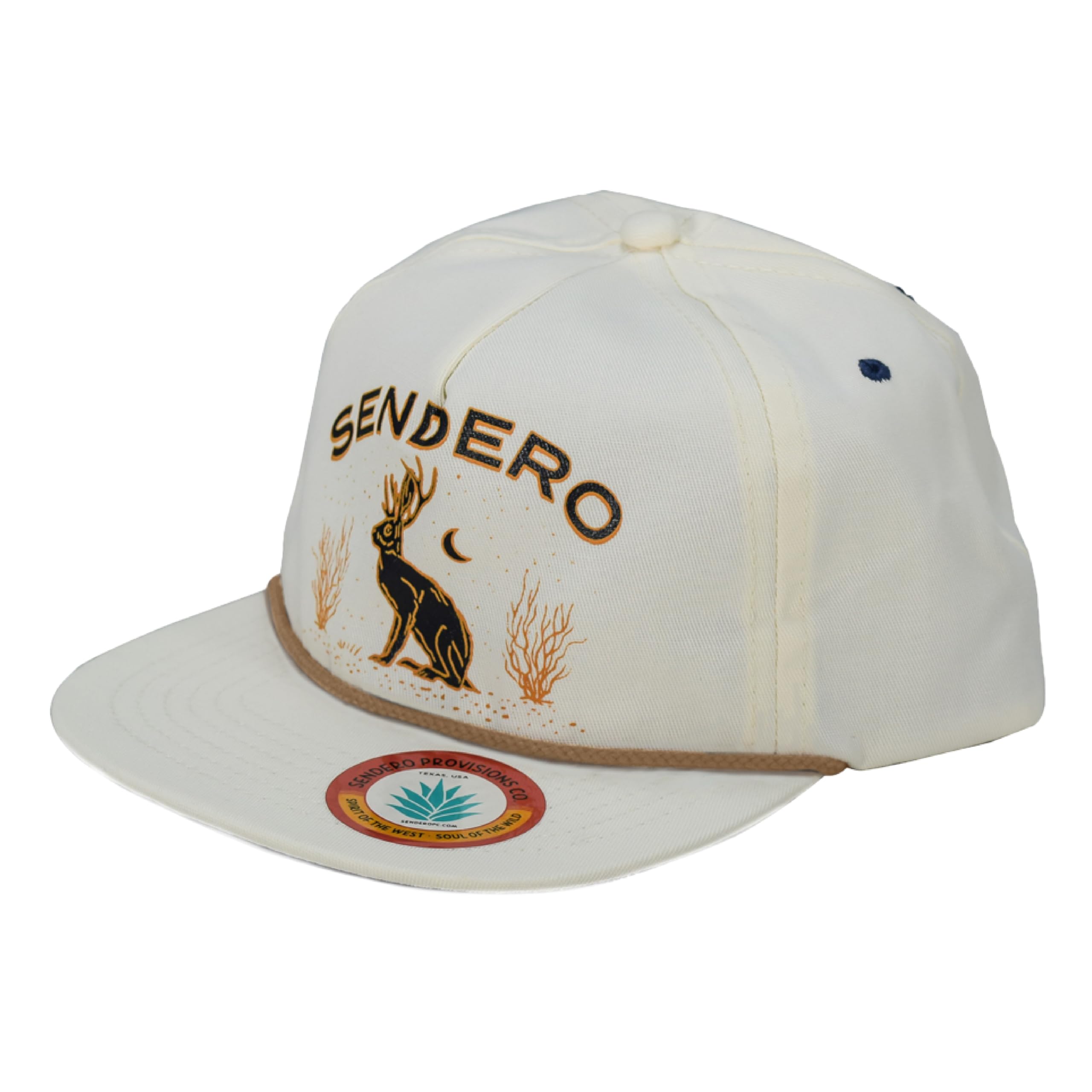 Sendero Provisions Co. Screen Printed Jackalope Snapback Hat White, One Size