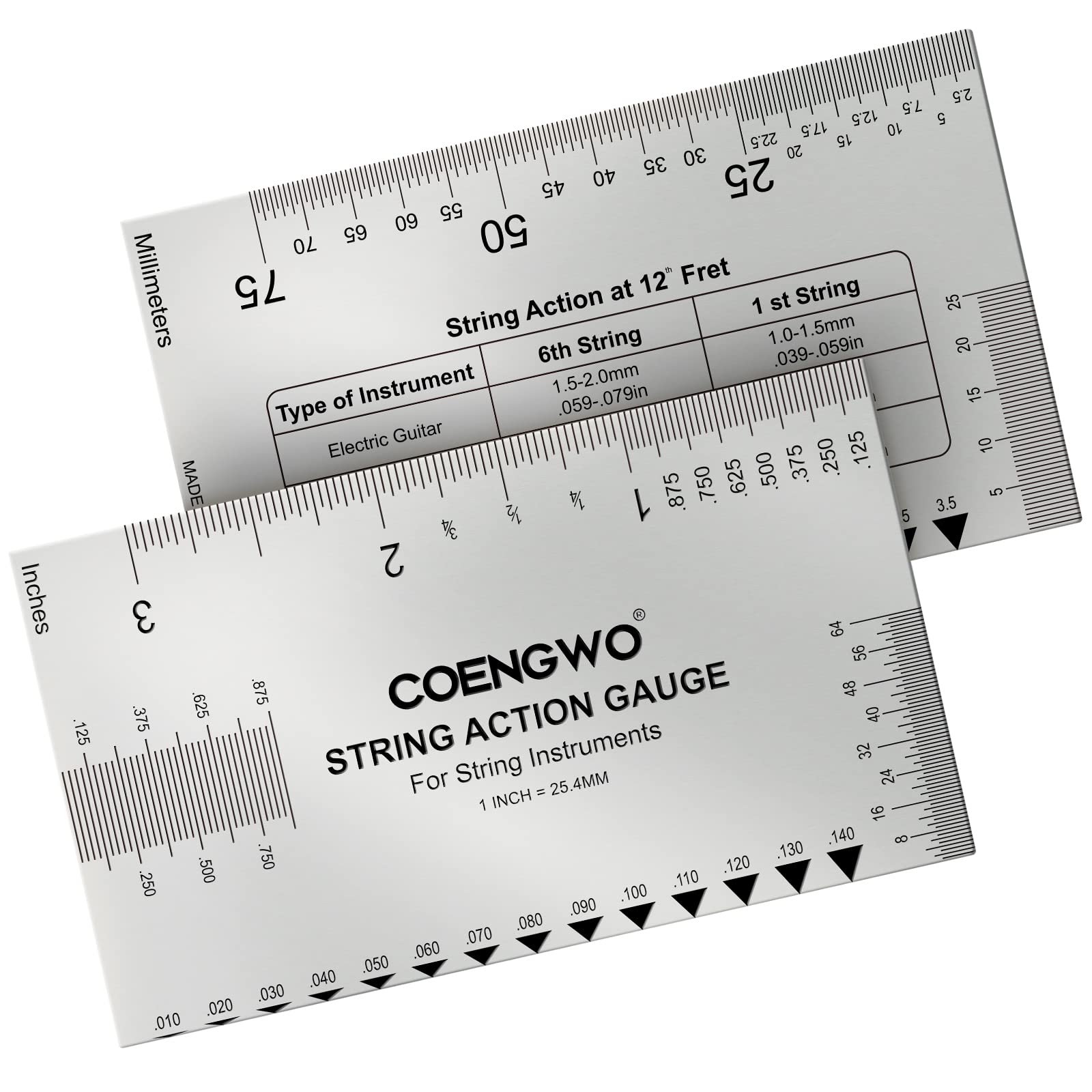 Guitar String Action Gauge, COENGWO String Height Gauge Ruler Guitar Setup Measuring Tool Kit for Guitar, Bass, Mandolin, Banjo