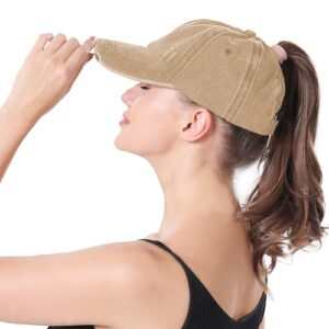 Criss Cross Ponytail Hat Women Washed Distressed Baseball Caps Adjustable High Messy Bun Ponycap