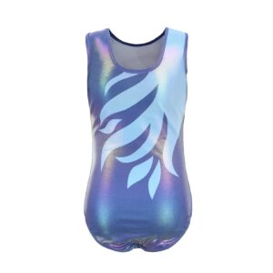 Ukyzddio Girls Gymnastics Leotards Shiny Beads Flame Swirl Dance Ballet One-Piece Bodysuit Outfit Blue Size 8