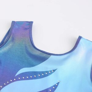 Ukyzddio Girls Gymnastics Leotards Shiny Beads Flame Swirl Dance Ballet One-Piece Bodysuit Outfit Blue Size 8