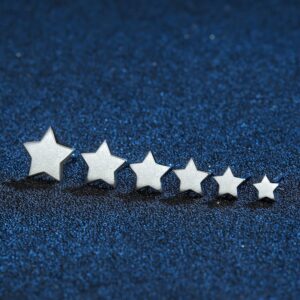 925 Sterling Silver Star Stud Earrings 5mm-10mm Options, Stars Studs Brushed Finish Design Hypoallergenic Jewelry (5mm)