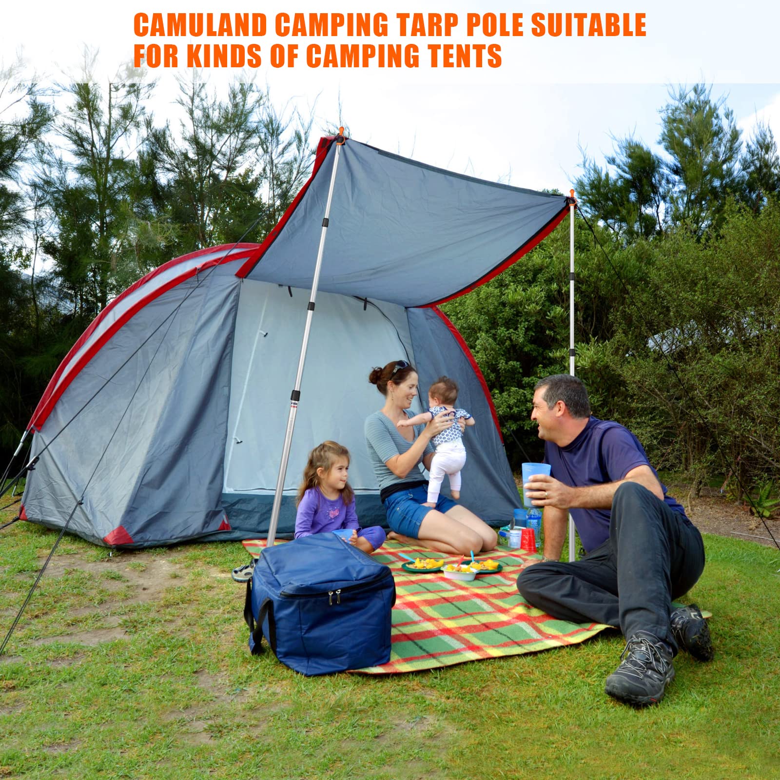 Telescoping Tarp Poles, CAMULAND Tent Poles for Tarp Camping Gear Accessories Stakes Hammock Rain Fly Adjustable Lightweight Aluminum Set of 34.5" - 110.2" Hiking, Awning/Outdoor with Carry Bag