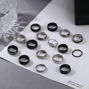 IRONBOX 16Pcs Stainless Steel Band Rings for Men Women Fidget Rings for Anxiety Cool Spinner Chain Rings Weddings Promise Band Rings Mens Rings Pack