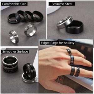 IRONBOX 16Pcs Stainless Steel Band Rings for Men Women Fidget Rings for Anxiety Cool Spinner Chain Rings Weddings Promise Band Rings Mens Rings Pack