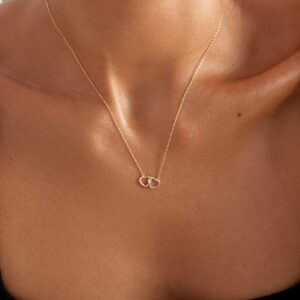 Diamond Heart Necklace | 14k Yellow Gold Interlocking Hearts Necklaces for Women | 14k Solid Gold Love Pendant Necklace | Delicate Heart Jewelry | Gifts for Anniversary, 18"