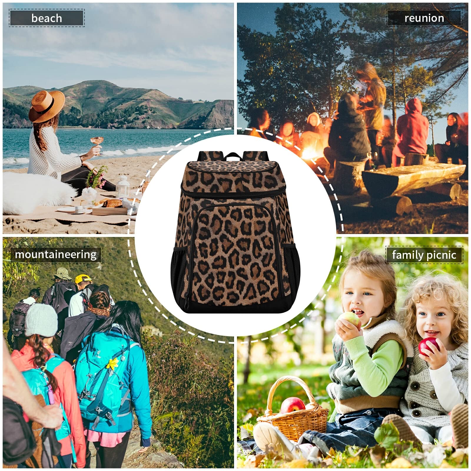 Leopards Cooler Backpack for Women Men Picnic Cooler Bags Insulated Leakproof Portable