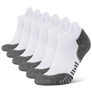 Closemate Mens Sport Ankle Socks 6 Pairs Low Cut Cotton Cushioned Tab Non-Slip Breathable Athletic Running Socks (6White, Size L)