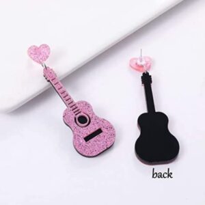 Acrylic Classical Guitar Dangle Earrings Vintage Punk Renaissance Music Guitar Violin Long Drop Earrings for Women -Pink