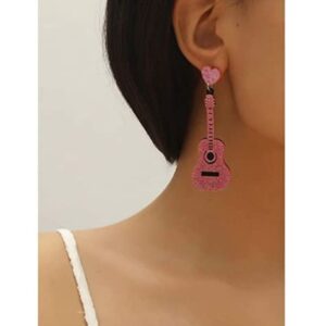 Acrylic Classical Guitar Dangle Earrings Vintage Punk Renaissance Music Guitar Violin Long Drop Earrings for Women -Pink