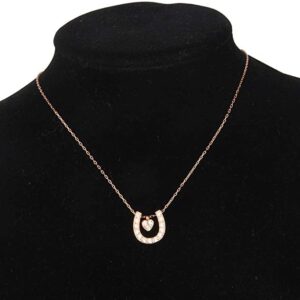 LQRI Horseshoe Necklace Gifts Rose Gold Lucky Horseshoe with Love Heart Pendant Necklace Horse Jewelry Horseshoe Gifts for Women Horse Lovers (rose gold)