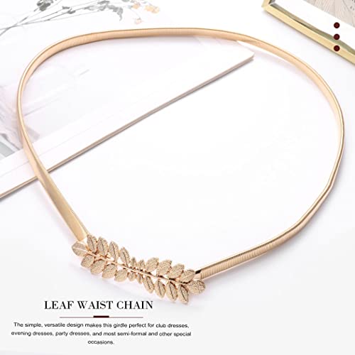 COSYDAYS Women Gold Belt for Dress Leaf Waist Belt Skinny Metal Waist Chain Leaves Dress Belts Waistband Jewelry (B)