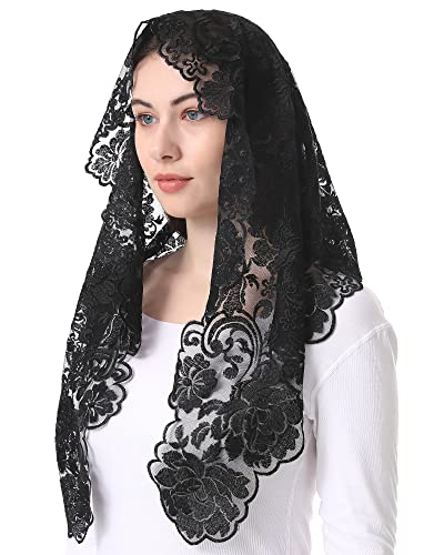 Bozidol Women's Catholic Church Mass Mantilla Veils Triangle Orthodox Headcovering Chapel Soft Lace Veil for Funeral