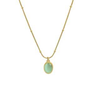 moonffay green created opal stone pendant gold necklace for women,charm plated 18k gold stainless steel snake chain non tarnish choker necklaces woman jewelry