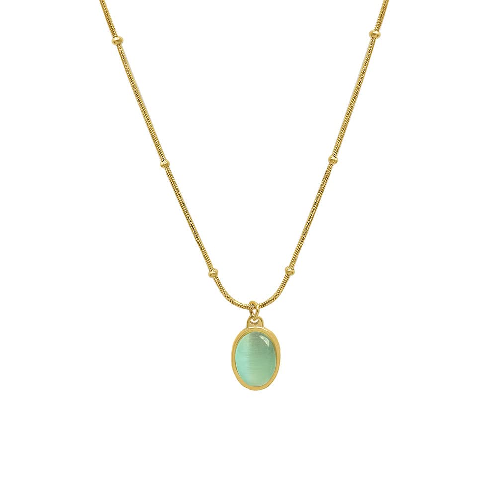 Moonffay Green Created Opal Stone Pendant Gold Necklace for Women,Charm Plated 18k Gold Stainless Steel Snake Chain Non Tarnish Choker Necklaces Woman Jewelry