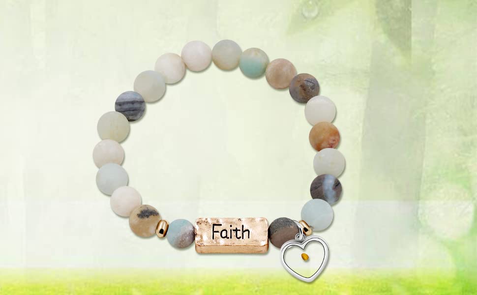 Uloveido Fashion Natural Stone Faith Bracelets Charm with Heart Mustard Seed Stretch Bracelets for Women Y2000-3