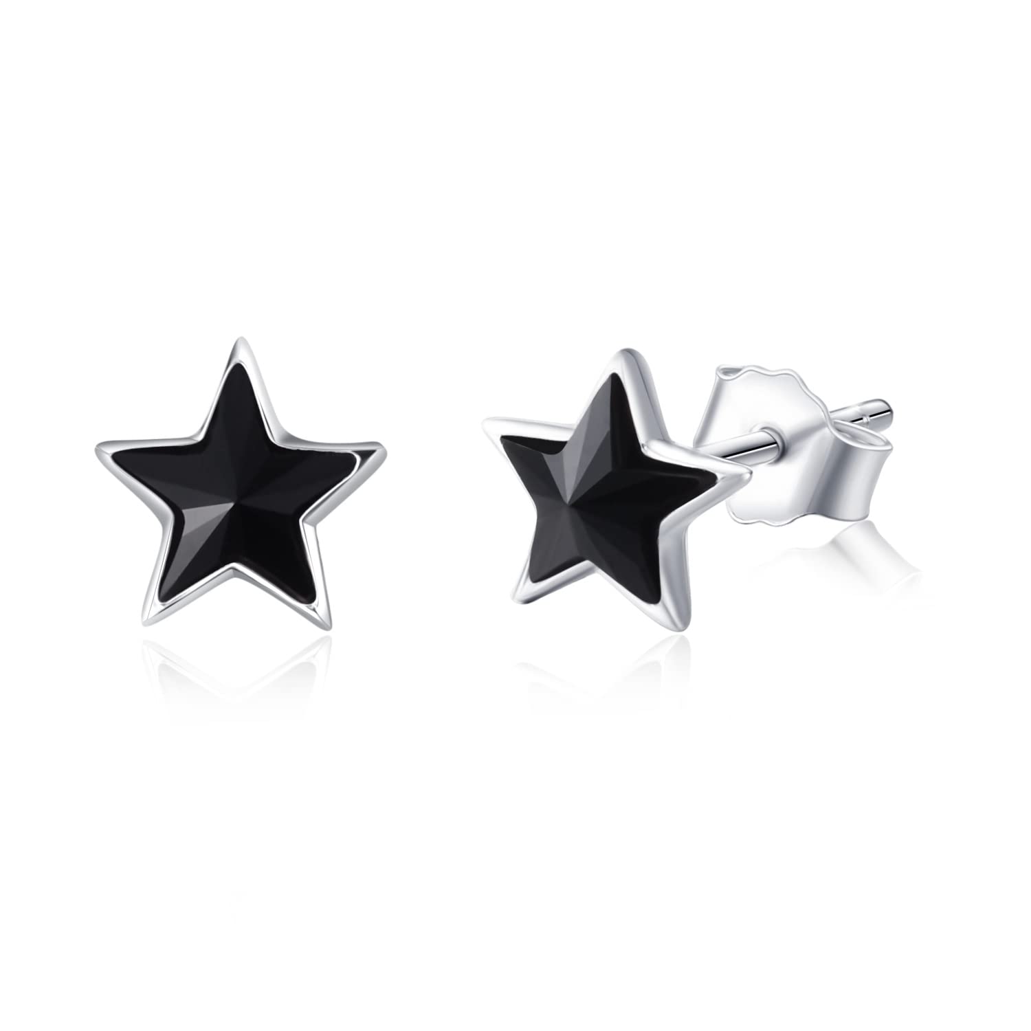 925 Sterling Silver Black Star Studs Earrings with Crystal Gifts for Women