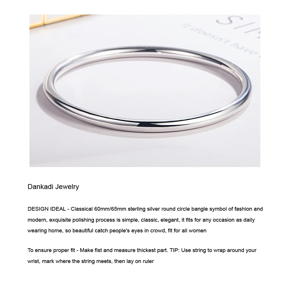 Meilanduo Solid 925 Sterling Silver 4mm High Polished Round Circle Bangle Shiny Minimalist Bangle Bracelet for Women (68mm for Large Wrists)