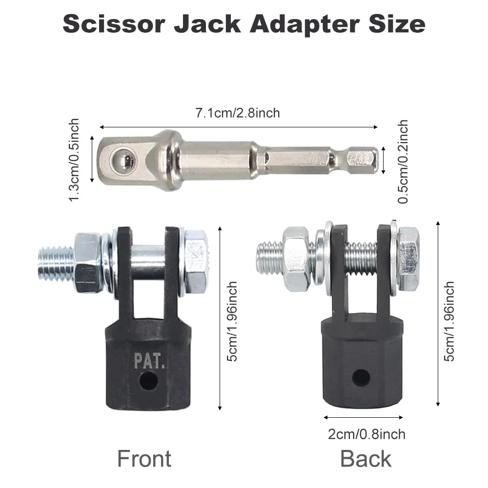 PETCHOR 1/2" Scissor Jack Adapter with Impact Drill, Scissor Jack Adapter Socket Adaptor for 1/2 Inch Drive Impact Wrench or 13/16 Inch Lug Wrench, Easy Lifting, Black