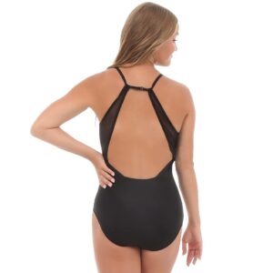 Alexandra Collection Scoopneck X-Back Mesh Panel Leotard for Women