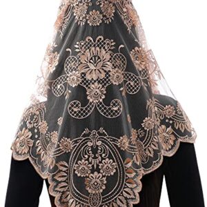 Bozidol Spanish Style Catholic Mass Mantillas Veil for Prayer Floral Orthodox Head Coverings Shawl Chapel Veils (Champagne)